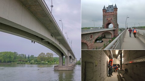 Foto zeigt verschiedene Ansichten der Nibelungenbrücke Worms