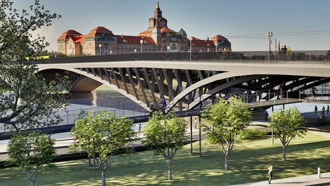 Erster Platz: dieser Entwurf gefällt am besten: "Der Entwurf übersetzt die Brückentradition in Dresden ins Moderne."