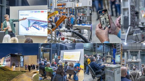 Impressionsbilder vom Besuch der Volkshochschule Dresden am Institut für Massivbau der TU Dresden. Vorlesung im CUBE und Rundgang im Otto-Mohr-Laboratorium
