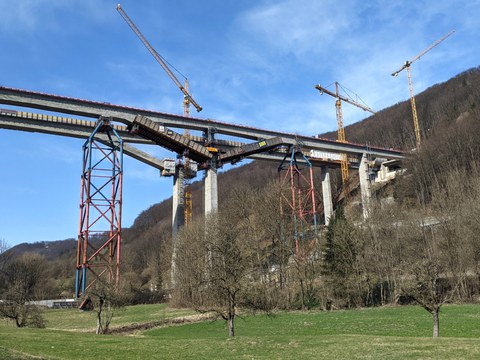 Construction site of the Filstal Bridge as part of the Wendlingen–Ulm high-speed railway (March 2021)