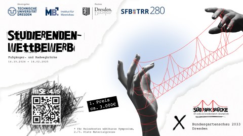 Grafik zeigt Studierendenwettbewerb zum Entwurf einer ressourceneffizienten Geh- und Radwegbrücke am Südpark im Dresden 