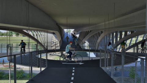 Eine 3D-Visualisierung des Gewinnenentwurfes "Plan C" zur Gestaltung einer „ressourceneffizienten Elbquerung am Beispiel der Carolabrücke