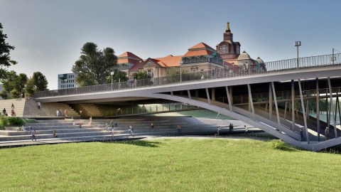 Eine 3D-Visualisierung des Gewinnenentwurfes "Plan C" zur Gestaltung einer „ressourceneffizienten Elbquerung am Beispiel der Carolabrücke