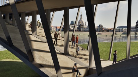 Eine 3D-Visualisierung des Gewinnenentwurfes "Plan C" zur Gestaltung einer „ressourceneffizienten Elbquerung am Beispiel der Carolabrücke