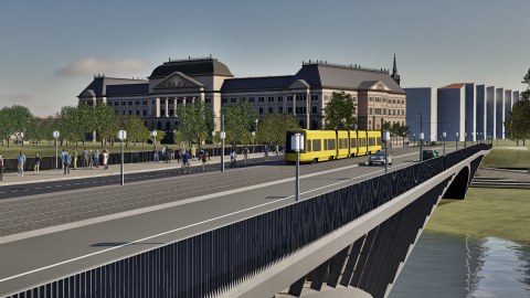 Eine 3D-Visualisierung des Gewinnenentwurfes "Plan C" zur Gestaltung einer „ressourceneffizienten Elbquerung am Beispiel der Carolabrücke