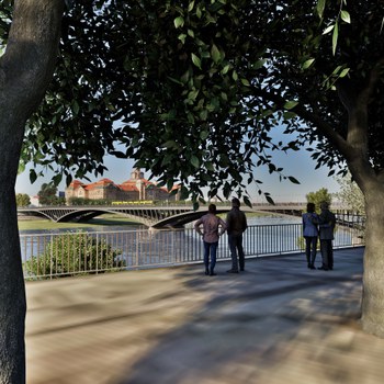 Eine 3D-Visualisierung des Gewinnenentwurfes "Plan C" zur Gestaltung einer „ressourceneffizienten Elbquerung am Beispiel der Carolabrücke