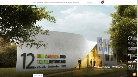 Bild zeigt einen Screenshot der digitalen Webpräsentation zur 2020er Konferenz der Carbon- und Textilbetontage
