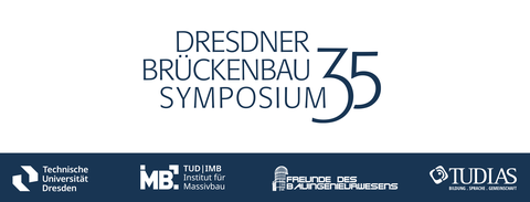 Grafik zeigt das Logo des 35. Dresdner Brückenbausymposiums und die der zugehörigen Ausrichter