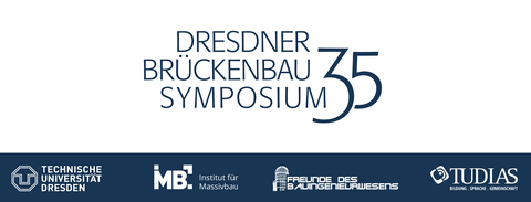 Grafik zeigt das Logo des 35. Dresdner Brückenbausymposiums und die der zugehörigen Ausrichter