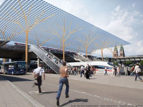 Projektentwurf Solardach Freiburg mit Formholz-Verbundrohren vom Architekten Rolf Disch