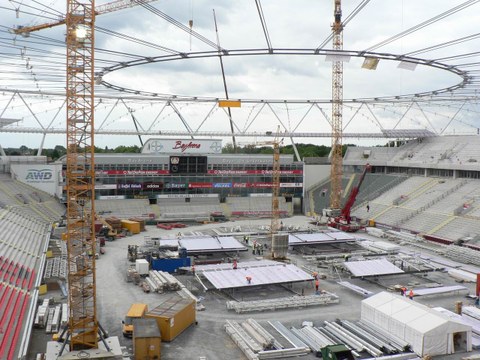 BayArena Leverkusen Innenansicht während der Bauphase