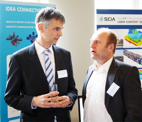 Dr. Norbert Sauerborn, stahl+verbundbau GmbH (links) im Gespräch mit Dipl.-Ing. MBA Ulrich Werner von der Bauakademie Sachsen