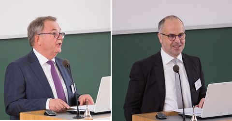 Bild 1: Begrüßung – Dipl.-Ing. Ralf Luther (bauforumstahl); Moderation – Dr. Gregor Nüsse (FOSTA)