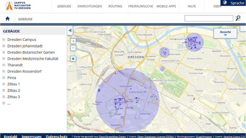 Screenshot Campus Navigator Hauptseite