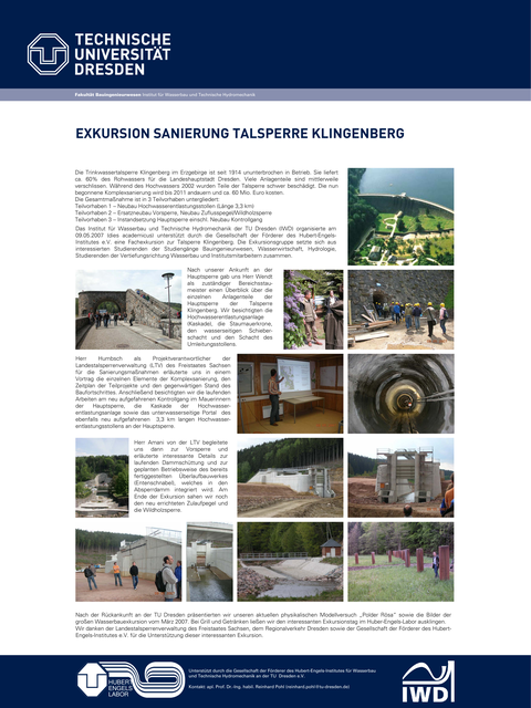 Poster der Exkursion zur Talsperre Klingenberg 2007