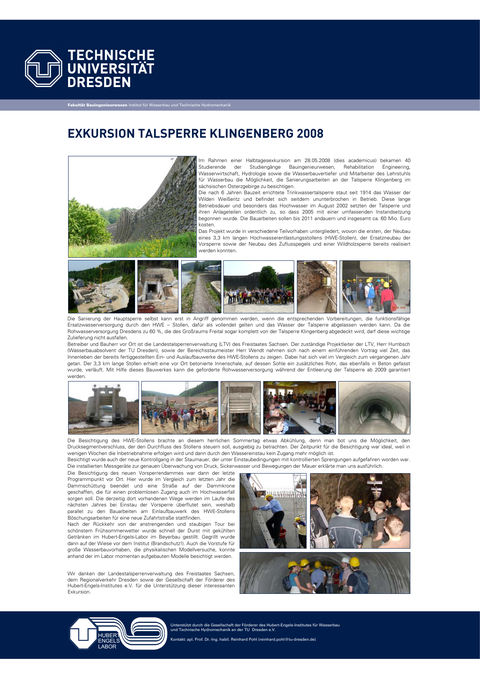 Poster der Exkursion zur Talsperre Klingenberg 2008