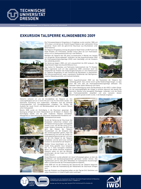 Poster der Exkursion zur Talsperre Klingenberg 2009