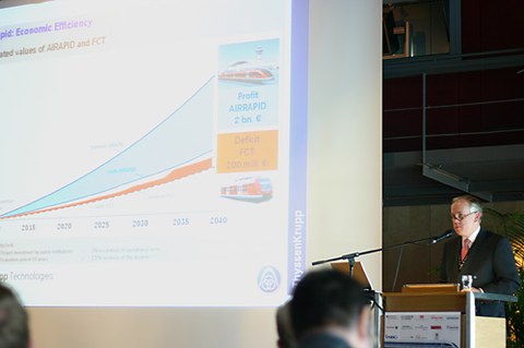 Dr. Atzpodien zeigt die Gewinnmöglichkeiten für eine Transrapid-Strecke in München auf. Heute bei der Maglev 2006 im Dresdner Kongresszentrum