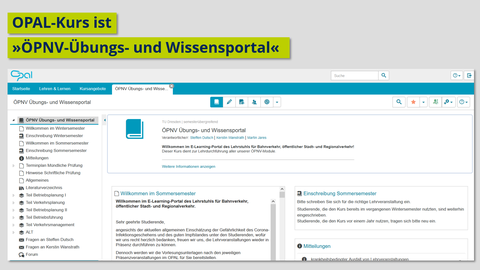 Screenshot der OPAL-Startseite: ÖPNV-Übungs- und Wissensportal.