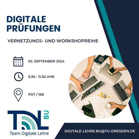 Einladung zum Workshop "Digitale Prüfungen" am 30.09.2024, 9.30-11.30 Uhr im POT 168
