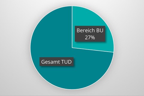 Grafik zum Anteil der Studierenden im Bereich Bau und Umwelt an der TUD: 27%