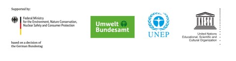 Logos der unterstützenden Einrichtungen: BMUV, UBA, UNEP, UNESCO