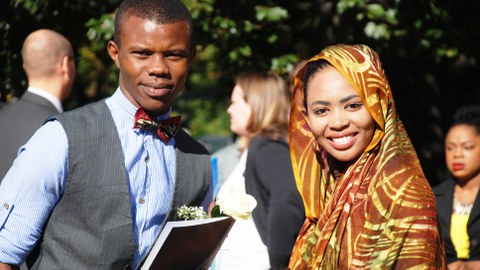 Festively dressed participants at the award ceremony