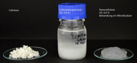 Zwischenstufen bei der Herstellung von Nanocellulose