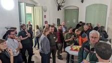 Socializing at the evening event in the main building