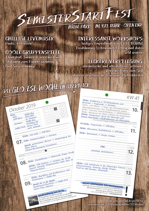 Plakat zum Semesterstartfest und Erstsemestereinführungswoche 2019