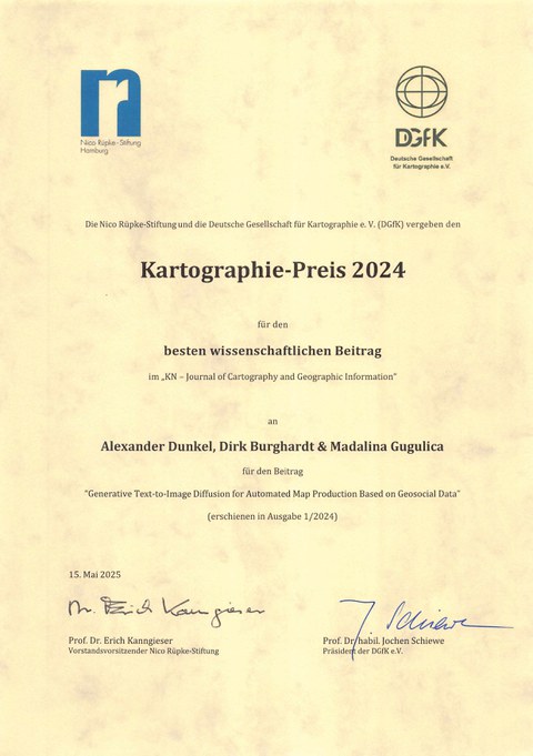 Urkunde zum Kartographie-Preis 2024