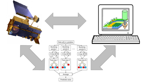 Integrating satellite observations, with ecosystem models and machine learning.