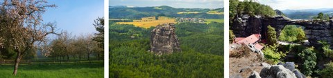 Landschaftsbilder zur Sächsischen und Böhmischen Schweiz, Streuobstwiese, Präbischtor