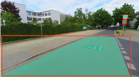 Detektierte Straßenschilder und Radwege