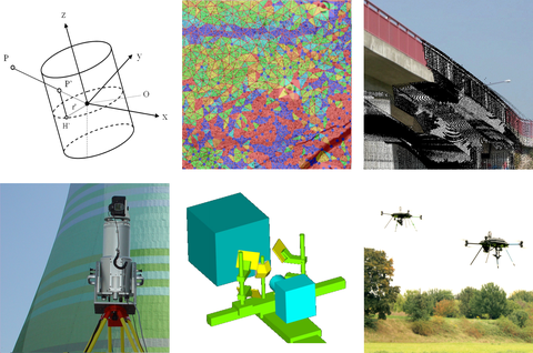 six pictures showing the research fields of the chair of photogrammetry