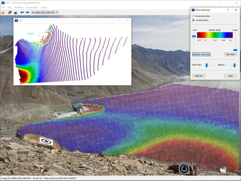 Screenshot VISVel (tool to estimate surface velocities)