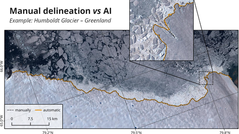 Artificial intelligence for mapping glacier calving front positions