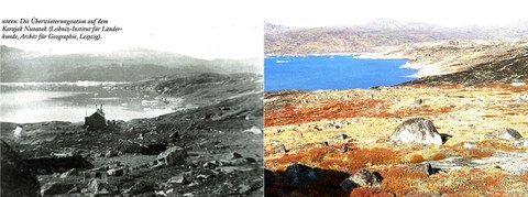 Überwinterungsstation Qarajaq-Nunatak 1892 und 2019
