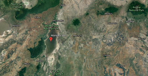 Satellite image of Lake Manyara and Lake Burunge