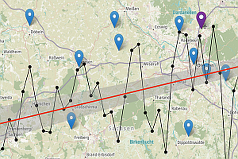 Illustration: Map with meteorological stations and symbolic trend line