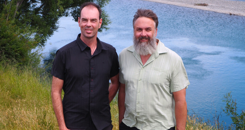 Thomas Wöhling and Scott Wilson beside the Wairau River at Barnetts Bank