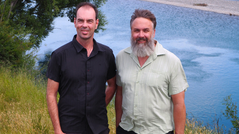 Thomas Wöhling and Scott Wilson beside the Wairau River at Barnetts Bank