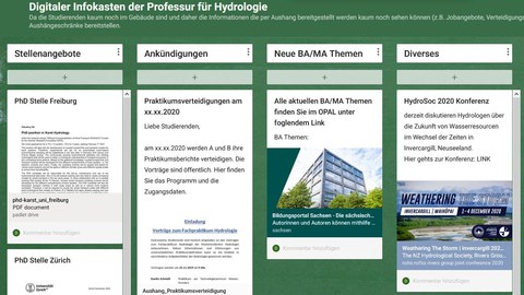 Digitale Pinnwand Professur für Hydrologie