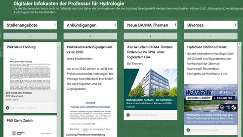 Digitale Pinnwand Professur für Hydrologie