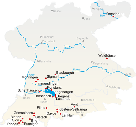 Karte mit Stationen der großen hydrologischen Exkursion