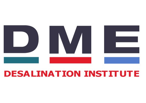 Logo des DME e.V. Die Buchstaben D M E in Großbuchstaben, darunter farbige Balken in grün, rot und blau, darunter der Schriftzug Desalination Institute.