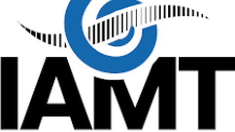 Logo. Letter I A M T. Darunter Institute for Advanced Membrane Technology. Darüber eine blaue Spirale durchbrochen von einer schwarzen Welle.