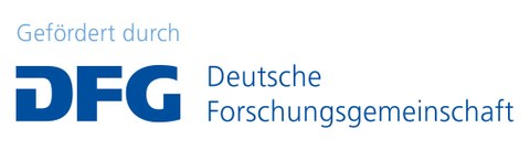 Logo. Blaue Schrift auf weißem Hintergrund. Gefördert durch DFG Deutsche Forschungsgemeinschaft.