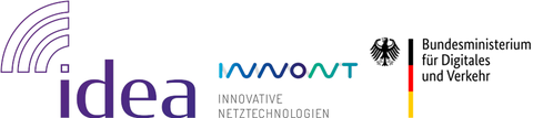 Logos IDEA, InnoNT Innovative Netztechnologien und Bundesministerium für Digitales und Verkehr
