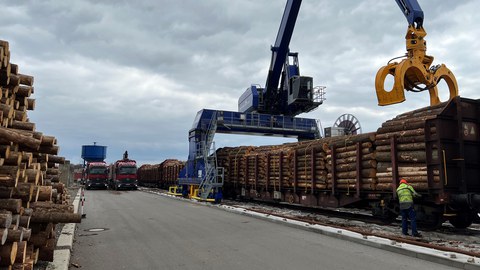 Holzverladung an einer öffentlichen Ladestelle